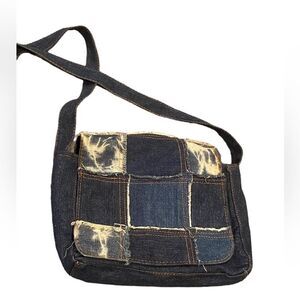 Denim Patchwork Crossbody Purse Bag Blue Jean Acid Washed